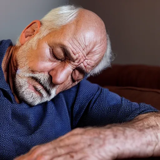 Image similar to photo of a 67 year old Romanian man falling asleep on the couch as he checks his pulse, National Geographic, photo, HD, 8k