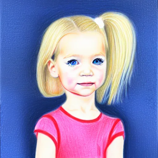 Image similar to 4 year old blonde girl with iphone colored pencil on white background by eloise wilkin