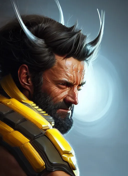 Image similar to portrait of apex legends wolverine, intricate, elegant, glowing lights, highly detailed, digital painting, artstation, glamor pose, concept art, smooth, sharp focus, illustration, art by artgerm and greg rutkowski, artey freytag