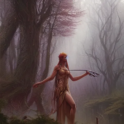 Image similar to A goddess of the forest, trending on Artstation, Greg Rutkowski, Wayne Barlowe