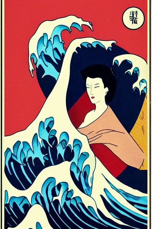 Image similar to Patrick Nagel and Shepard Fairey Poster of The Great Wave off Kanagawa