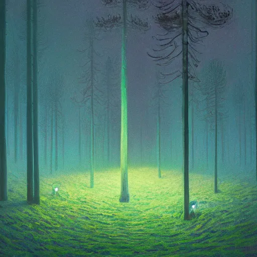 Prompt: A glowing forest by Simon Stålenhag and Claude Monet