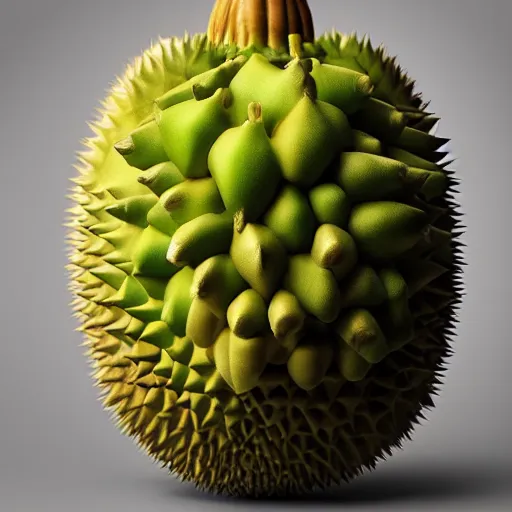 Image similar to “durian fruit dressed as a wwii soldier” octane render