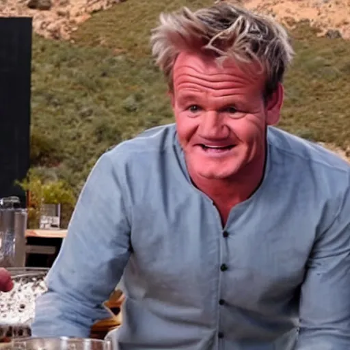 Image similar to gordon ramsey is so impressed by the contestant's desert that he shows his true, horrific form