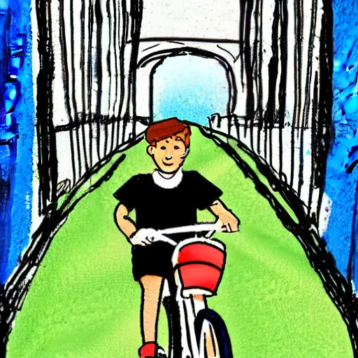 Image similar to illustration of a dog riding a bike in paris in the style of children's book