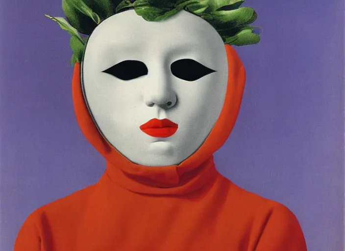 Prompt: eyes wide shut masked dancer by rene magritte