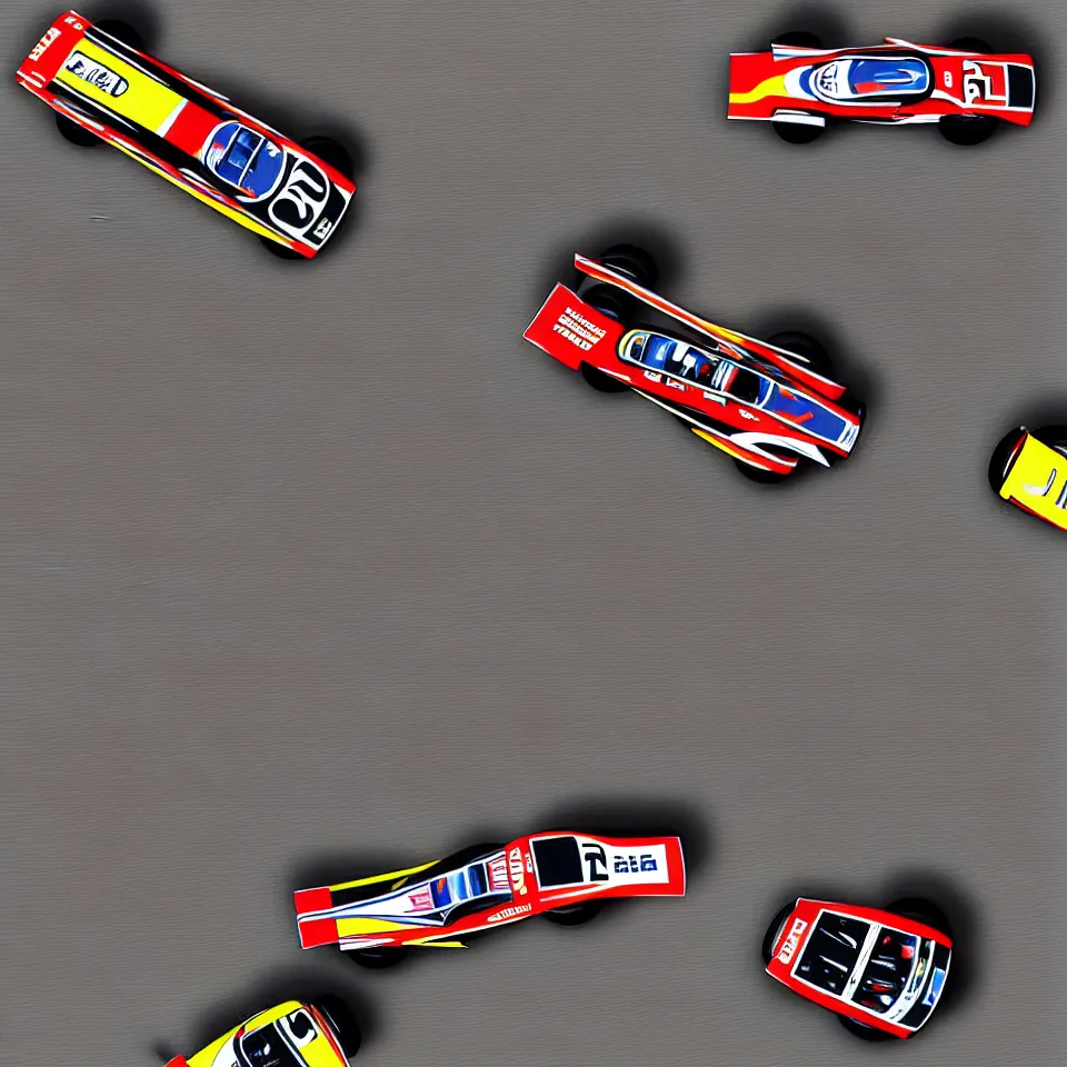 Image similar to top view of a oil painting car racing poster