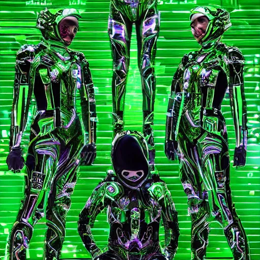 Image similar to love, diverse green cybersuits, from behind, connection rituals, wide wide angle, vivid, elaborate, highly detailed, beautiful lighting