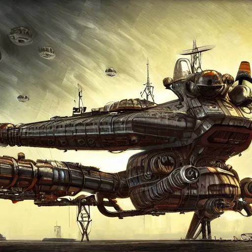 Prompt: dieselpunk mothership, digital art, hd, 4k by David Michalczyk