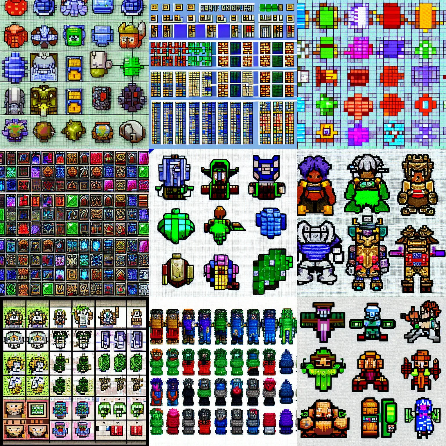 Prompt: amulet spritesheet, colorful amulets, pixelart