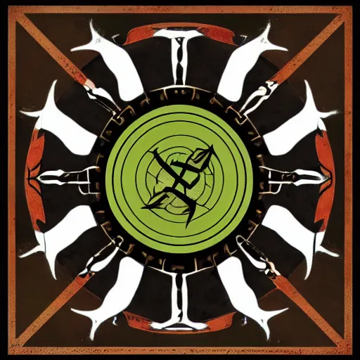 Image similar to the ritual of summoning on the land of sigils, recursion, earth tone color scheme, fascistic