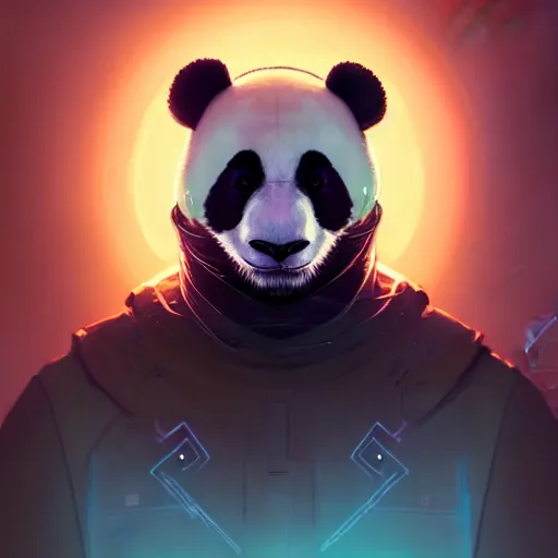 Prompt: cyberpunk synth, hyper - realistic portrait of a futuristic panda soldier, cyberpunk, intricate, lifelike, by atey ghailan, by greg rutkowski, by greg tocchini, by james gilleard, by joe fenton, by kaethe butcher, dynamic lighting, gradient light blue, brown, cinematic lighting color scheme, sharp focus, grunge aesthetic