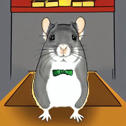 Image similar to portrait of a chinchilla in a sharp business suit, black tie sitting at an office chair, cute anime art