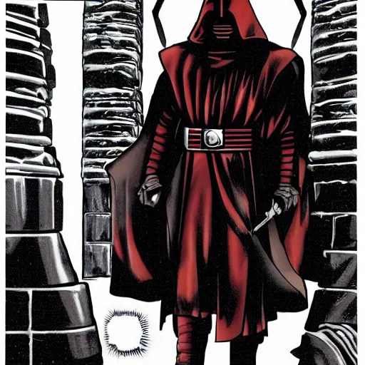 Image similar to darth revan from knights of the old republic in london, comic book, dark