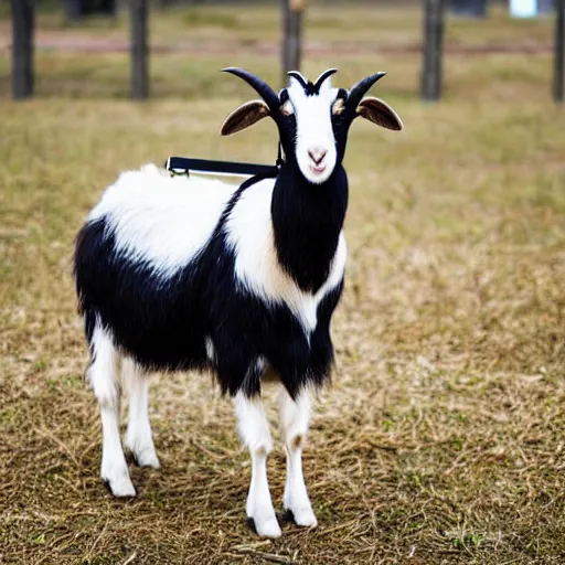 Image similar to an goat wearing a fancy suit and holding an briefcase in a goatfield