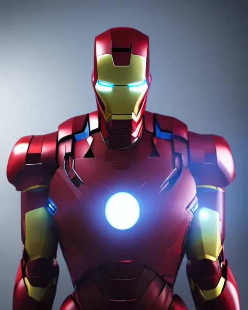 Image similar to super high resolution photorealistic cyberpunk super man mixed with iron man