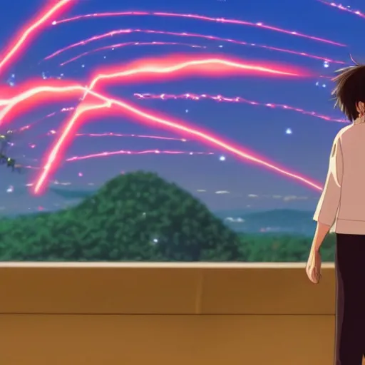 Image similar to Animation of Donald Trump in Kimi No Na Wa, Your Name, Matoko Shinkai, beautiful, anime, colorful, animation, CoMix Wave Films