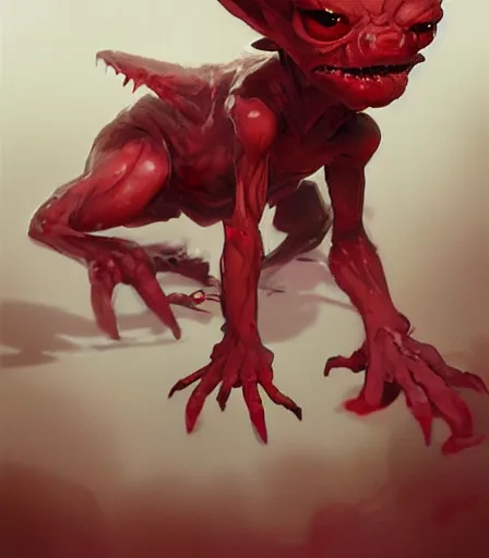 Image similar to Concept art of an adorable blood gremlin, by Stanley Artgerm Lau, WLOP, Rossdraws, James Jean, Andrei Riabovitchev, Marc Simonetti, and Greg Rutkowski, trending on artstation