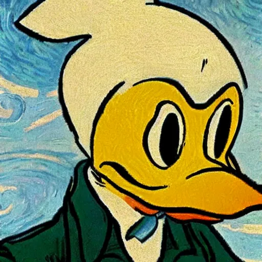 Prompt: Donald Duck , art by Van Gogh