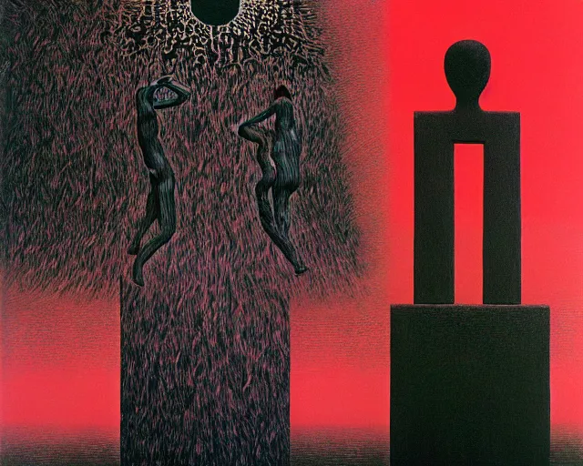 Image similar to black rainbows by Magritte, Keith Haring, and Beksinski