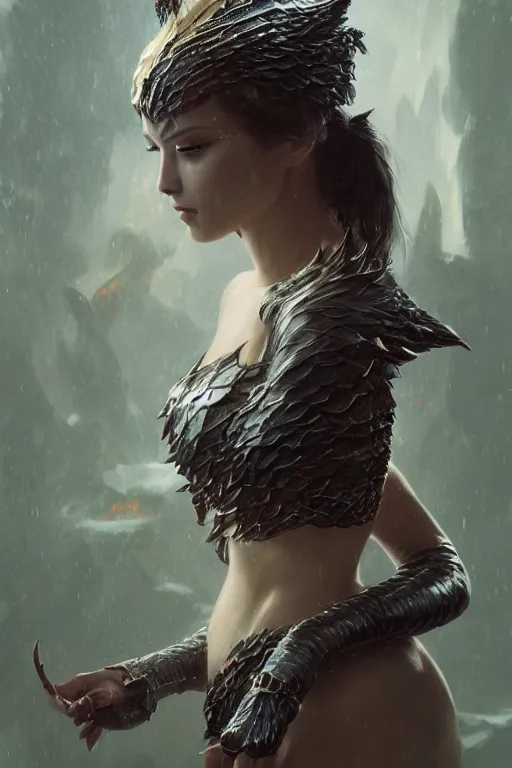 Prompt: a fancy portrait of an attractive hybrid women with dragon scales by Greg Rutkowski, Sung Choi, Mitchell Mohrhauser, Maciej Kuciara, Johnson Ting, Maxim Verehin, Peter Konig, final fantasy , mythical, 8k photorealistic, cinematic lighting, HD, high details, atmospheric,