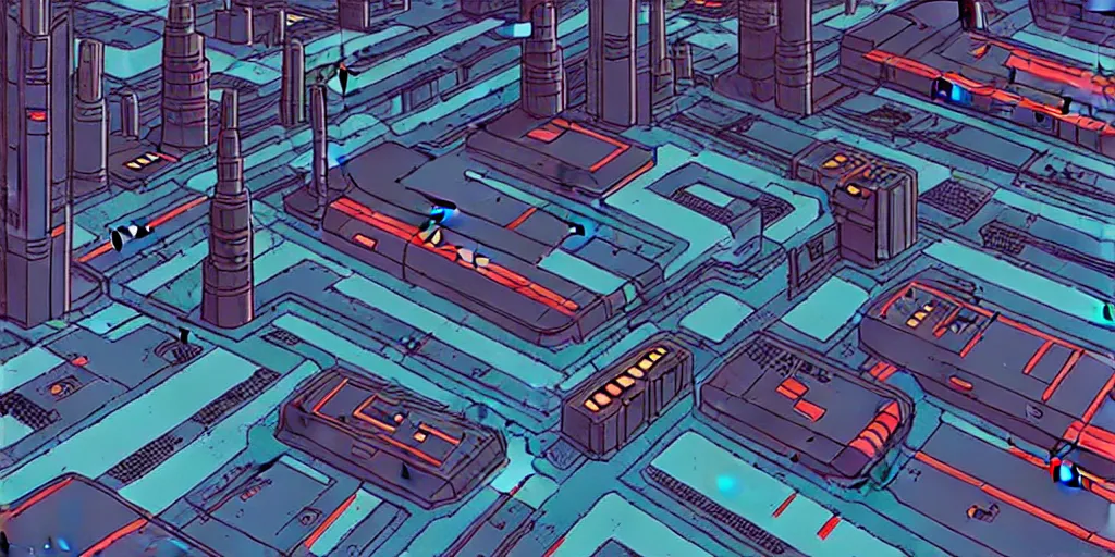 Image similar to areal view of mechanical futuristic utopian brutalist city in the style of Akira!