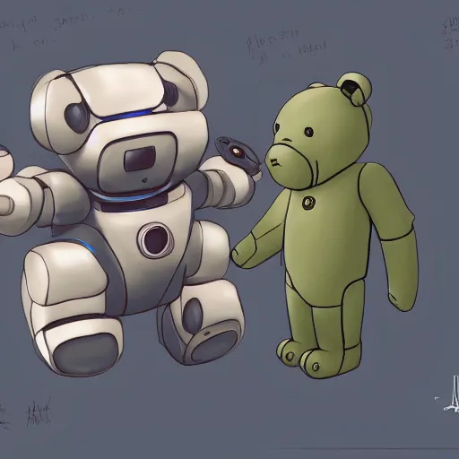 Image similar to a drawing of a robot with a teddy bear sitting on top of it, concept art by Kanbun Master, pixiv, furry art, concept art, toonami, sketchfab