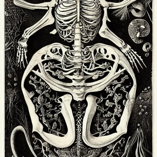 Prompt: Mermaid skeleton by Ernst Haeckel