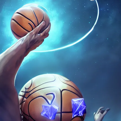 Image similar to a basketball player goddess rolling a planet on finger in space, highly detailed, digital painting, artstation, octane render, concept art, matte, sharp focus, hearthstone, illustration