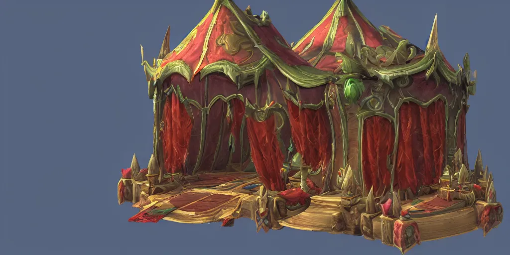 Image similar to a 3d sculpt of a haunted circus tent, world of warcraft, league of legends