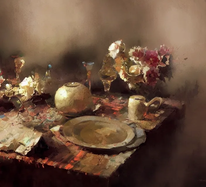 Image similar to a beautiful still life painting by Craig Mullins