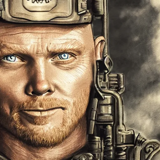 Image similar to Bill Burr as a navy SEAL, high resolution fantasy concept art, realistic, intricate details, soft lighting