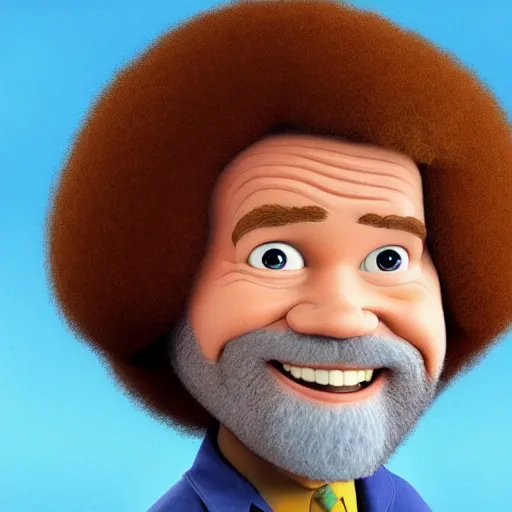 Image similar to bob ross as a pixar character