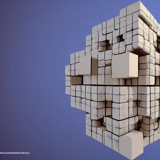 Image similar to menger sponge fractal cube, unreal engine, volumetric lighting, trending on artstation