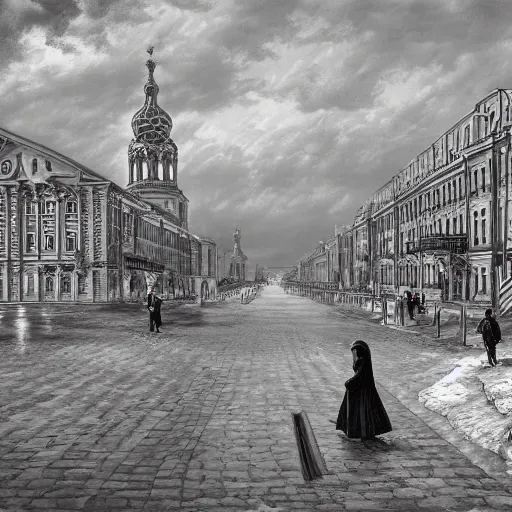 Prompt: saint petersburg inspired by dostoevsky, novel by fyodor dostoevsky, 1 8 8 1, photo realism, trending on artstation