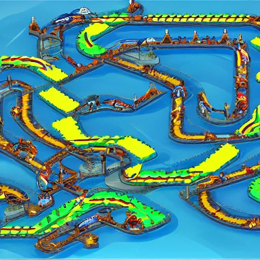 Prompt: Atlantis underwater kingdom world top down fzero wave racer 64 racetrack layout.