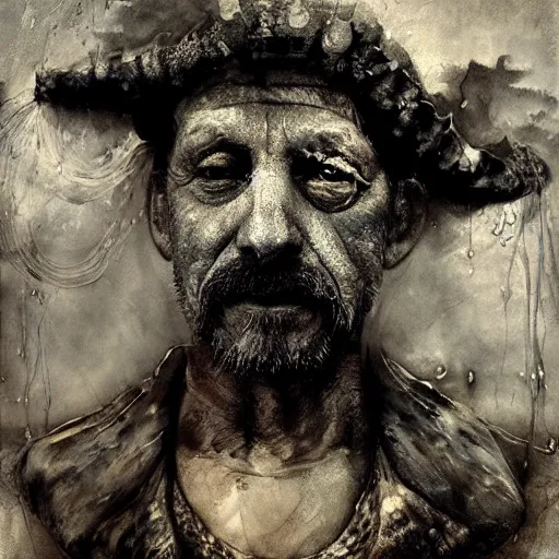 Image similar to wet collodion photography of innsmouth dweller mutant early xx century fisherman sailor old man with gills and scales creatures from the deep ocean by emil melmoth zdzislaw beksinki craig mullins yoji shinkawa realistic render ominous detailed photo atmospheric by jeremy mann francis bacon and agnes cecile ink drips paint smears digital glitches glitchart