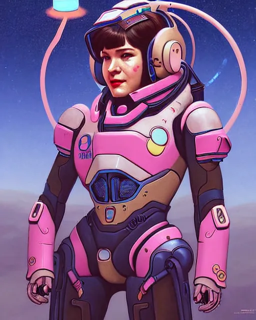 Image similar to d. va from overwatch, character portrait, portrait, close up, concept art, intricate details, highly detailed, vintage sci - fi poster, in the style of chris foss and rodger dean and moebius
