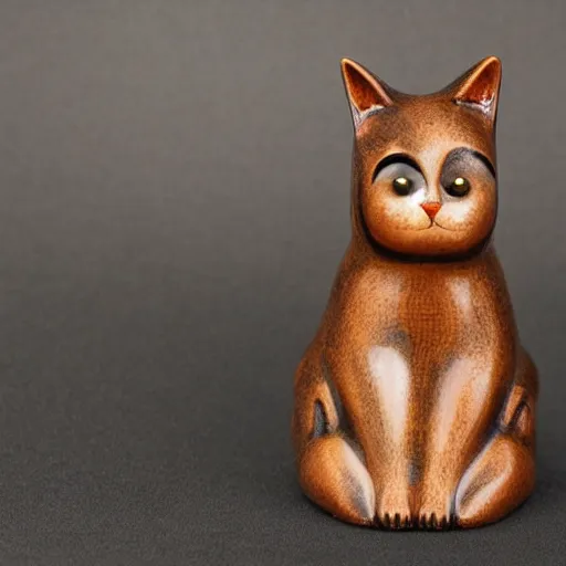 Prompt: elegant anthropomorphic cat figurine wearing a kimono, brown resin, highly detailed, intricate, monotone, shy looking down