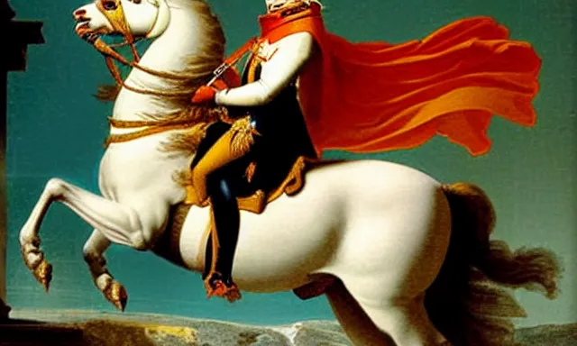 Image similar to a detailed painting of Napoleon Bonaparte standing in front of a huge white dragon by Jacques-Louis David