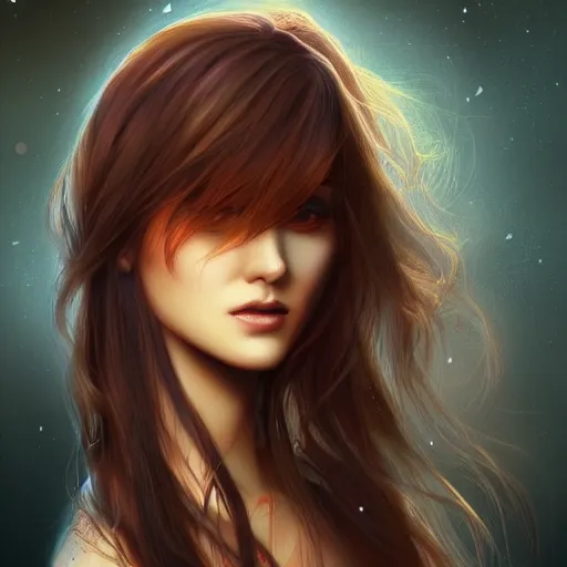 Image similar to A beautiful woman, mystic, digital art, artstation, uncompressed, detailed, long brown hair, pose