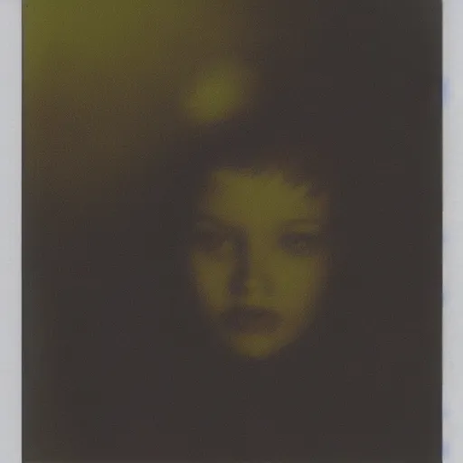 Image similar to coloured atmospheric polaroid photo of a realistic banshee transparent smoky in a interior of living room flashlight light