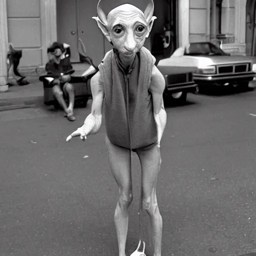 Image similar to conehead dobby 1980s street performer