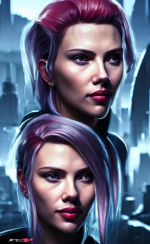 Image similar to portrait of scarlett johansonn as a character in arabian Cyberpunk 2077, looking at camera, intricate, dystopian, sci-fi, extremely detailed, digital painting, artstation, concept art, smooth, sharp focus, illustration, intimidating lighting, incredible art by artgerm and greg rutkowski and alphonse mucha and simon stalenhag