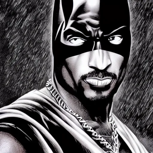 Prompt: Tupac as Batman, by jim lee, 8k