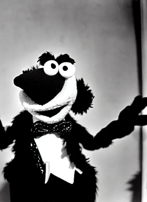 Image similar to a black and white photograph of gonzo the muppet at a speakeasy, from 1 9 3 5