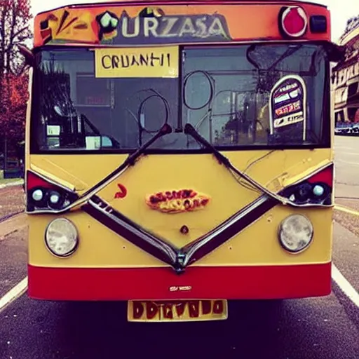 Image similar to “a bus crashes in a pizzeria”