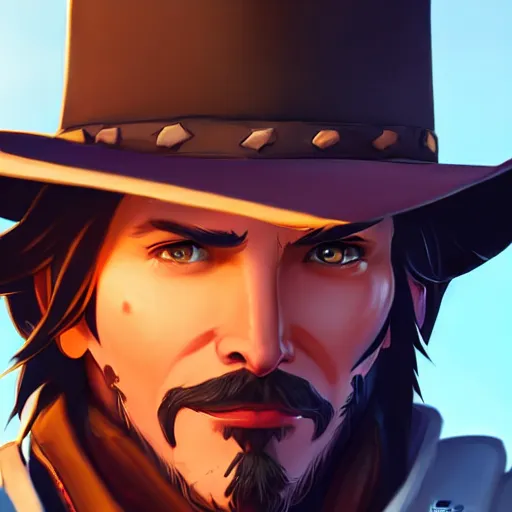 Prompt: a portrait of mccree from overwatch, closeup, art by lois van baarle and loish and ross tran and rossdraws and sam yang and samdoesarts and artgerm and saruei and disney, digital art, highly detailed, intricate, sharp focus, trending on artstation hq, deviantart, unreal engine 5, 4 k uhd image