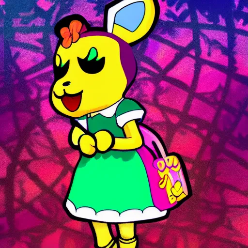 Image similar to isabelle from animal crossing in the style of lisa frank