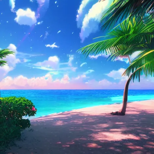 a beautiful render of a dreamy tropical anime island | Stable Diffusion